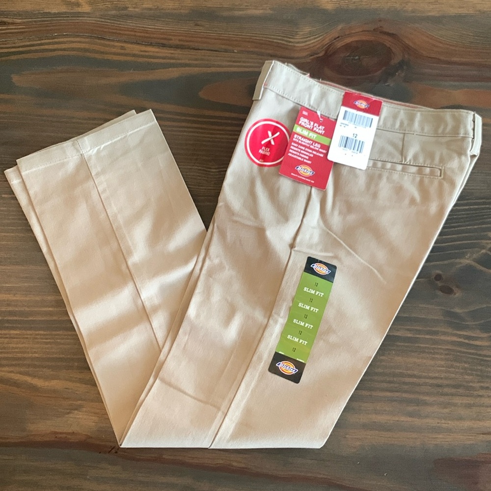 NWT Dickies girl’s flat front slim fit pants. Size 12.